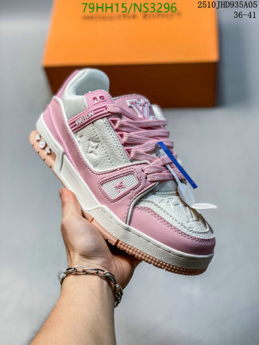 Louis Vuitton Women's Pink and White Leather Low-Top LV Trainer Sneakers