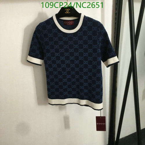 Gucci Blue GG Motif Knit T-Shirt Round Neck Short Sleeves - Sizes S-L