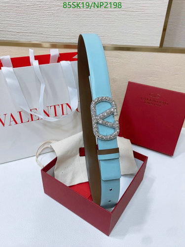 Valentino Women's Light Blue Cowhide Belt With Crystal Embellished Buckle