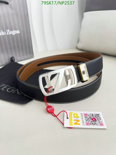 Zegna Men's Leather Belt with Silver Buckle, 3.5cm Width, Various Sizes