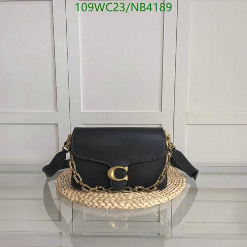 Coach Tabby 26 CM Black Leather Shoulder Bag with Chain Accent (NB4189)