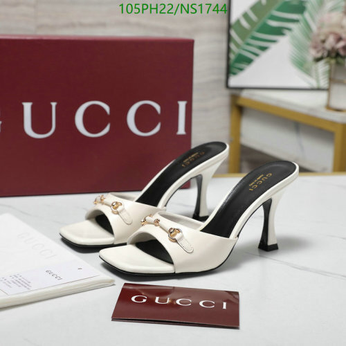 Gucci Women's Leather Heeled Mules with Open-Edge Beading - White