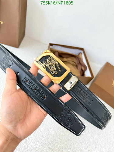 Burberry Black Cowhide Leather Belt with Gold Buckle, 3.5cm Width