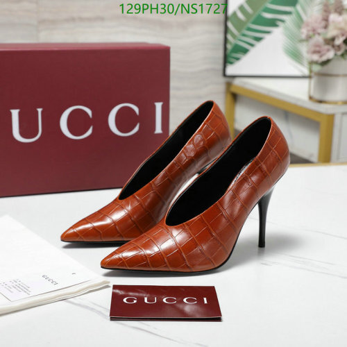 Gucci Women's Pointed-Toe Brown Leather High Heel Pumps, EU35-42
