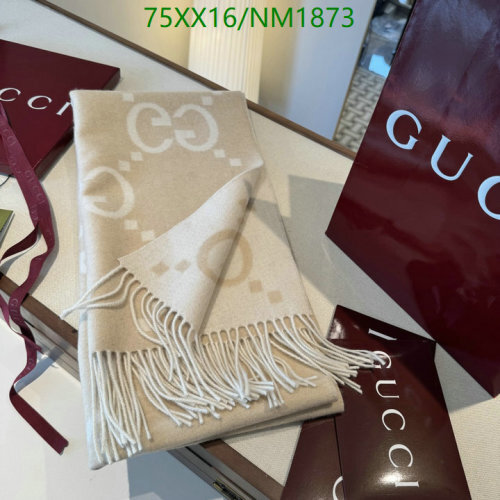 Elegant Gucci Cashmere Scarf - 45-200cm, NM1873 Luxury Beige GG Design