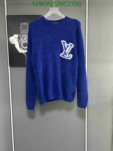 Louis Vuitton Blue Wool Sweater with LV Logo, Available in Sizes XS to L