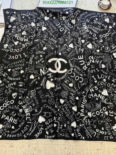 Chanel Black & White Silk Cashmere Blend Scarf - 140x140cm