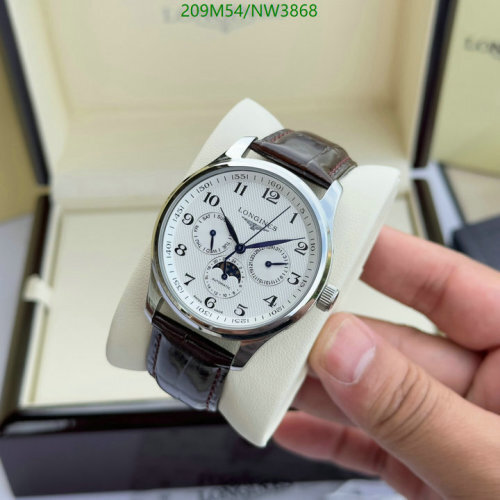 Longines Men's Watch with Automatic Movement, Moon Phase, and Leather Strap
