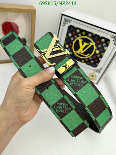 Louis Vuitton Green Damier Cowhide Belt with Gold Buckle | Width: 3.8cm