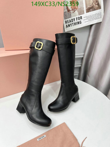 Miu Miu Women's Black Leather Knee-High Boots with Gold Buckle Detail