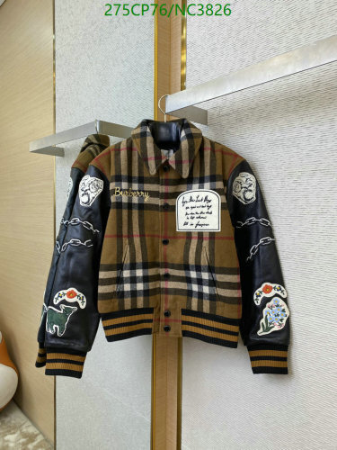 Burberry Plaid Wool & Leather Varsity Jacket, Embroidered Patches, Size 46-52