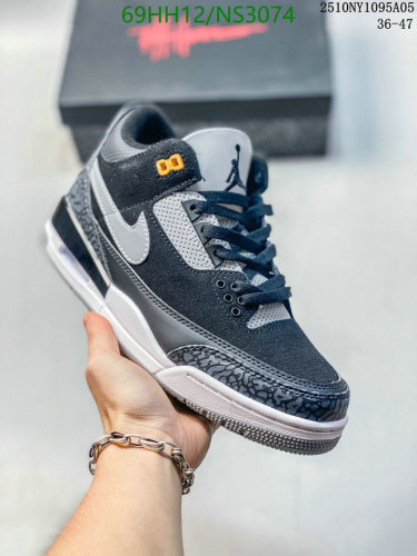 Air Jordan 3 Retro Black Cement Grey Shoes Unisex Size EU36-47