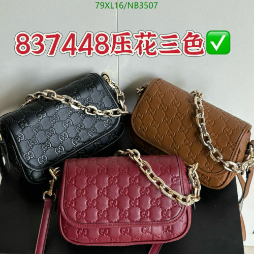 Gucci Embossed Leather Shoulder Bag with Chain Strap - Model 847448