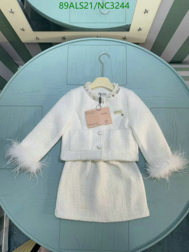 Miu Miu Kids' White Tweed Skirt Set with Feather Trim - Sizes 100-150