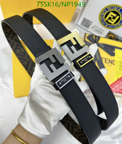 Fendi Reversible Leather Belt with Signature Buckle, 3.8cm Width