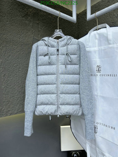 Brunello Cucinelli Women's Goose Down Knit Sleeve Puffer Jacket - Light Grey