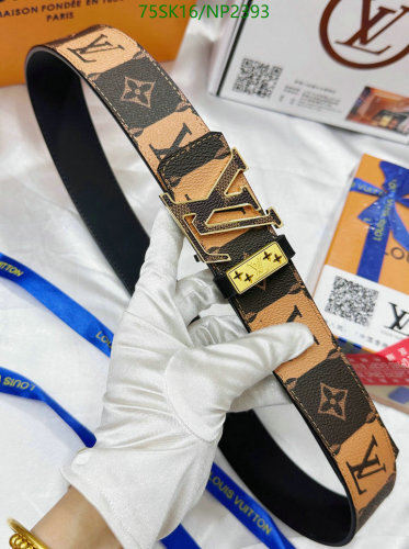 Louis Vuitton Belt Cowhide Leather with Iconic Monogram Pattern and Gold Buckle