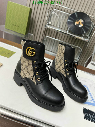 Gucci Women's Ankle Boots in Black Leather with GG Canvas Detail