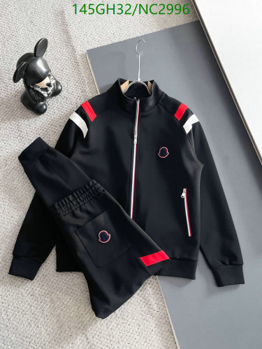 Moncler Men's Black Tracksuit with Red and White Accents - Sizes M to 3XL