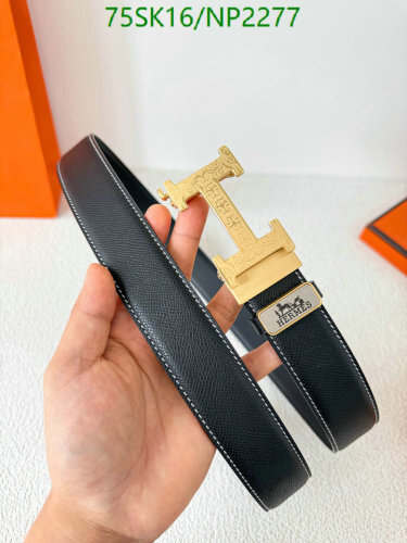 Hermès Men's Black Cowhide Leather Belt with Gold H Buckle - 3.5cm Width