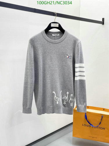 Thom Browne Gray Wool Sweater with Dog and Duck Appliqué, Signature Stripes