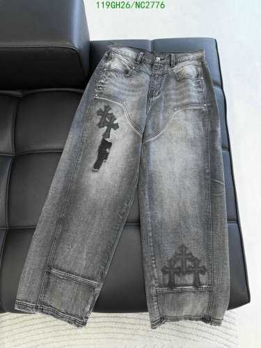 Chrome Hearts Distressed Denim Jeans with Cross Patches, M-3XL