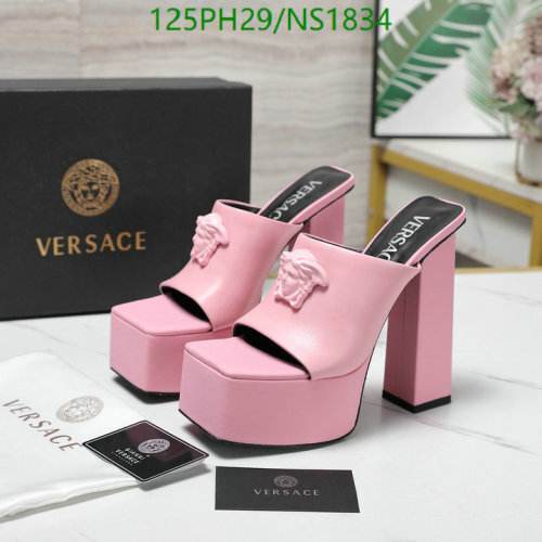 Versace Women's Pink Leather Platform Heeled Sandals Mules Slides Size EU35-EU42