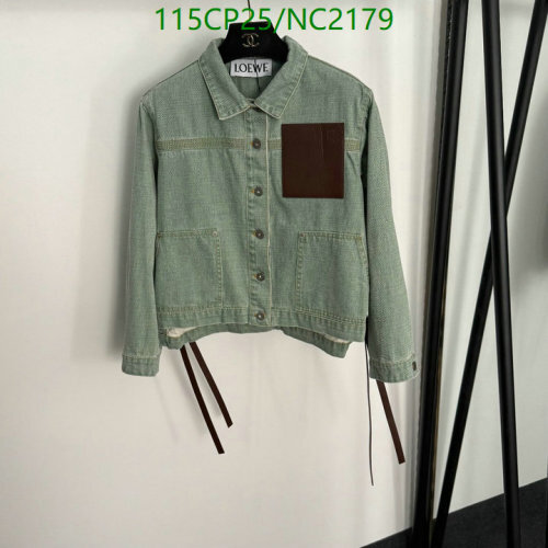 Loewe Women's Light Green Denim Jacket with Leather Patch Pocket