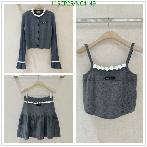 Miu Miu Women's Gray Knitwear Set: Cardigan, Suspender Top & Pleated Mini Skirt