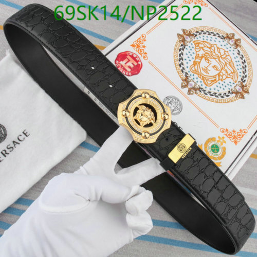 Versace NP2522 Belt, Cowhide Leather, 3.8cm Width, Sizes 95-120cm, Gold Hardware