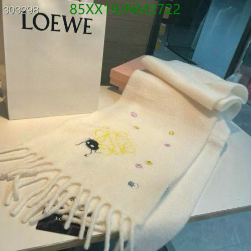 Loewe White Wool Scarf with Soot Sprite Embroidery, 30-185cm