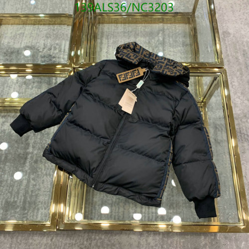 Fendi Kids Black Down Padded Jacket with Signature Logo Detailing