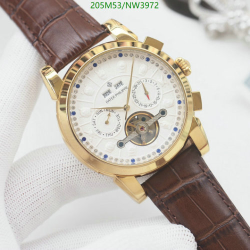 Patek Philippe Gold Watch with Automatic Movement and Brown Leather Strap