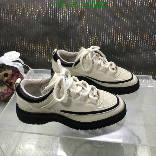 Chanel Women's Cream Leather Lace-Up Sneakers with Black Trim, Size EU35-41