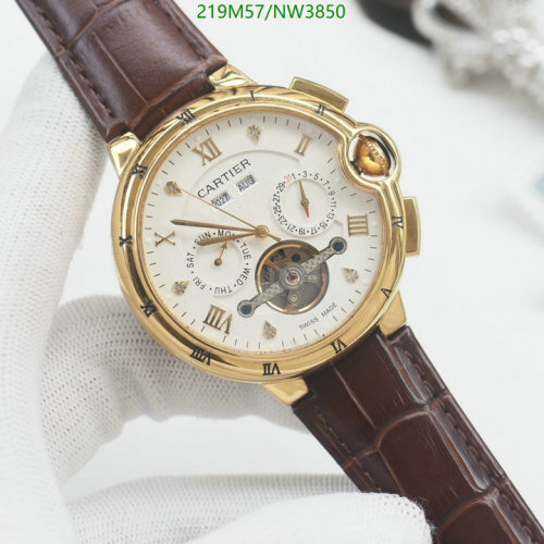 Cartier Ballon Bleu Gold-Tone Automatic Watch with Brown Leather Strap, 44mm