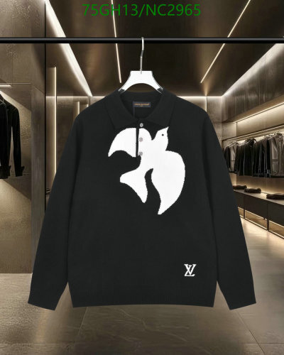 Louis Vuitton Bird Intarsia Wool Polo Sweater, Black, Sizes M-2XL
