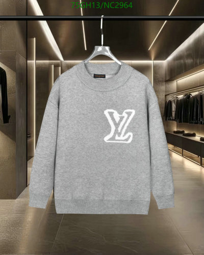 Louis Vuitton Wool Sweater, Signature LV Logo, Gray, S-XL