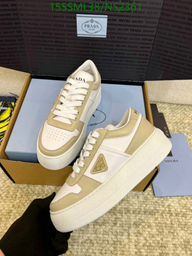 Prada Women's Beige and White Leather Platform Sneakers - Size EU35-40