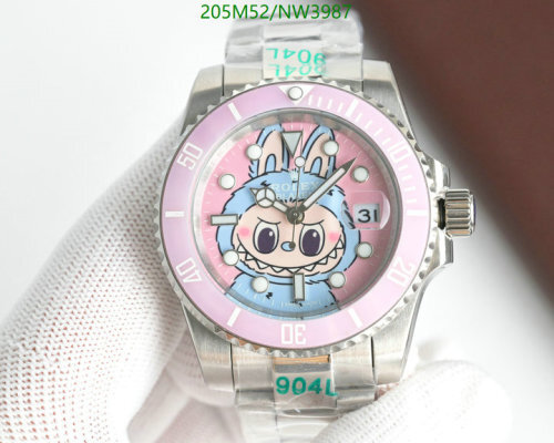 Rolex Stainless Steel Automatic 40mm Watch with Pink Bezel and Cartoon Dial