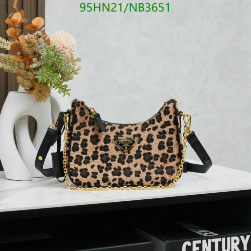 Prada 1BA426 Animal Print Horsehair Shoulder Bag with Genuine Leather Details
