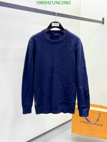 Louis Vuitton Blue Wool Sweater with Embossed Monogram, Luxury Knitwear