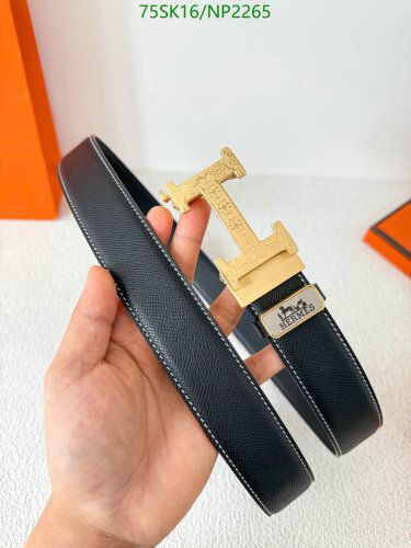 Hermes Men's Leather Belt with H Buckle, Black Cowhide, 3.5cm Width