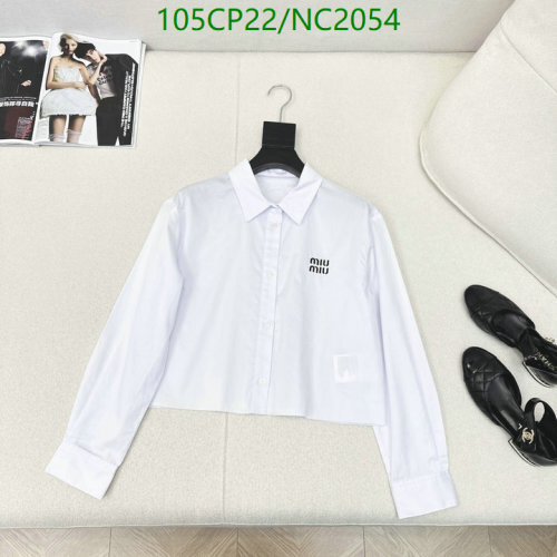 Miu Miu Women's White Cropped Cotton Shirt With Logo - Long Sleeve