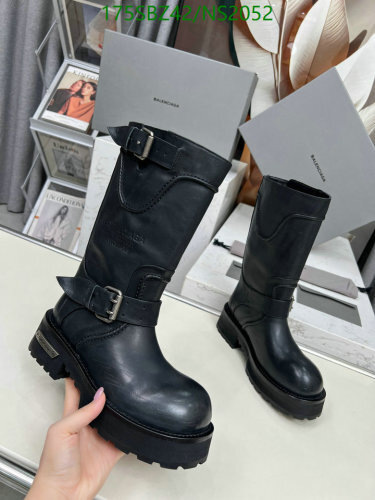 Balenciaga Women's Black Leather Platform Buckle Biker Boots Size EU35-41