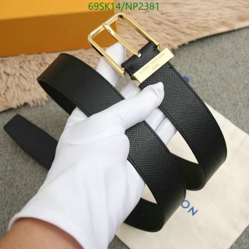 Louis Vuitton Leather Belt with Golden Buckle, Classic Design, Cowhide