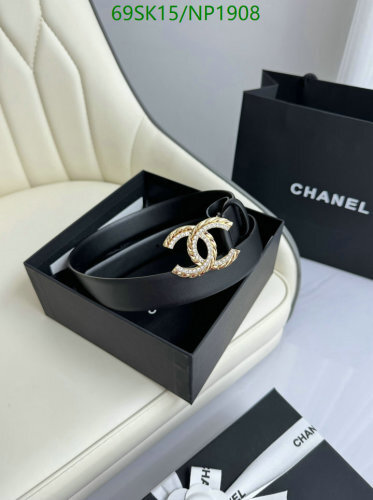 Chanel Women's Black Cowhide Belt with Gold-Tone Logo Buckle, 3.0cm Width