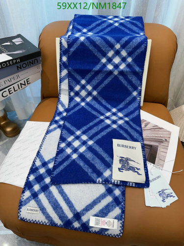 Burberry Wool Scarf Blue and White Checkered, 182-30cm, NM1847