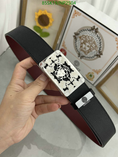 Versace Men's Black Cowhide Belt with Medusa Buckle, Width 3.8cm