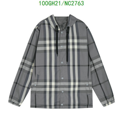 Burberry Plaid Cotton Jacket,Drawstring Hood, Button Closure, Stylish Outerwear