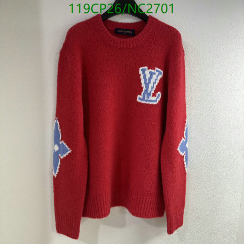 Louis Vuitton Red Wool Sweater with Blue Monogram, NC2701, Size S-L
